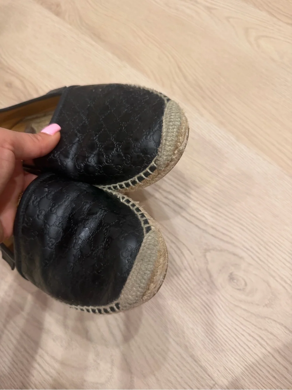 Gucci Black Leather Women's Espadrille Flats